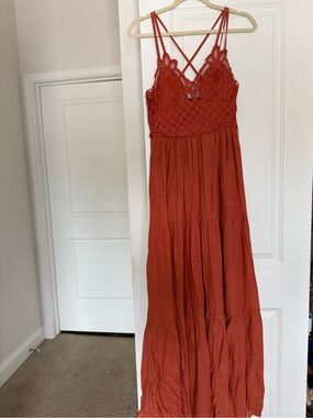 Baltic born lace top Strappy Crochet Maxi Dress - Rust